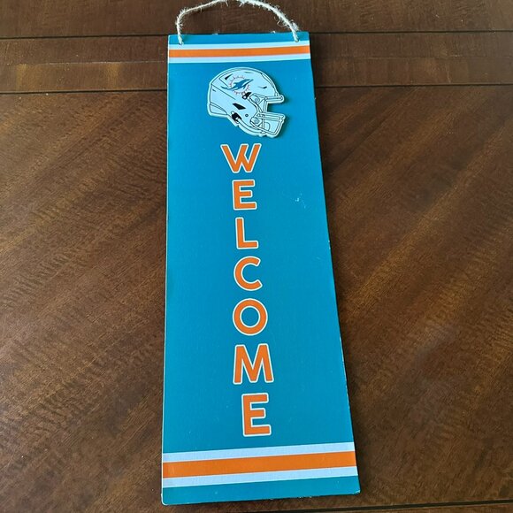 NFL Miami Dolphins Fans Welcome Wooden Sign 18” x 6” Man Cave Party Tailgate - Picture 1 of 3